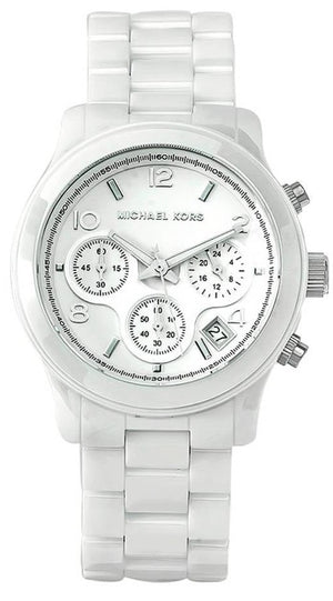 Michael Kors Runway White Ceramic Dial White Steel Strap Watch for Women - MK5161