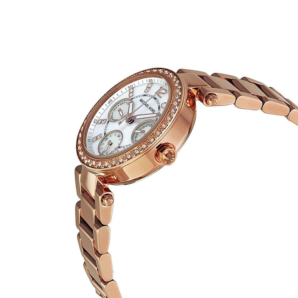 Michael Kors Parker White Dial Rose Gold Steel Strap Watch for Women - MK5616
