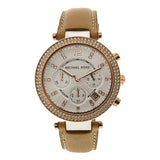 Michael Kors Parker Chronograph White Dial Tan Leather Strap Watch for Women - MK5633