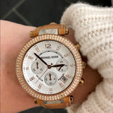 Michael Kors Parker Chronograph White Dial Tan Leather Strap Watch for Women - MK5633