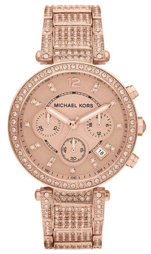 Michael Kors Uptown Glam Parker Chronograph Rose Gold Dial Steel Strap Watch for Women - MK5663