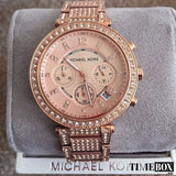 Michael Kors Uptown Glam Parker Chronograph Rose Gold Dial Steel Strap Watch for Women - MK5663