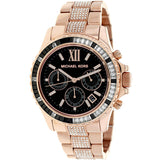 Michael Kors Everest Chronograph Black Dial Rose Gold Steel Strap Watch For Women - MK5875