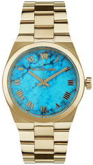 Michael Kors Channing Turquoise Dial Gold Steel Strap Watch For Women