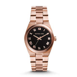 Michael Kors Channing Black Dial Rose Gold Steel Strap Watch For Women - MK5937