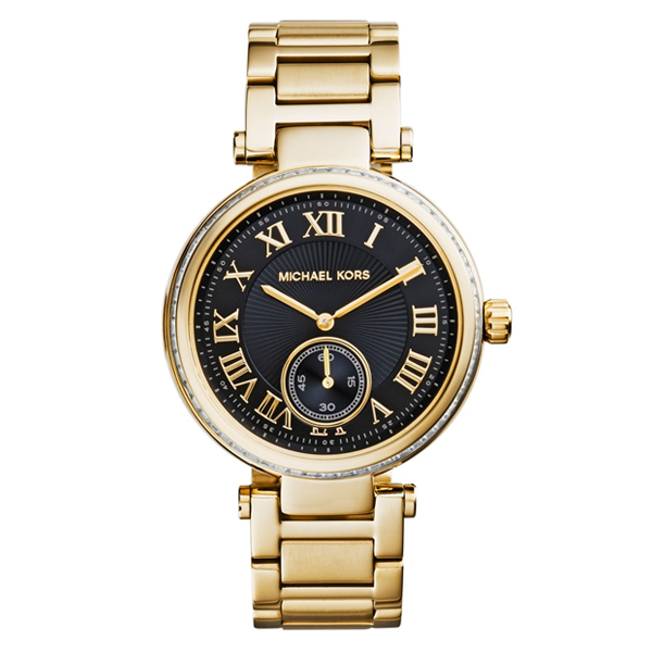 Michael Kors Skylar Black Dial Gold Steel Strap Watch for Women - MK5989