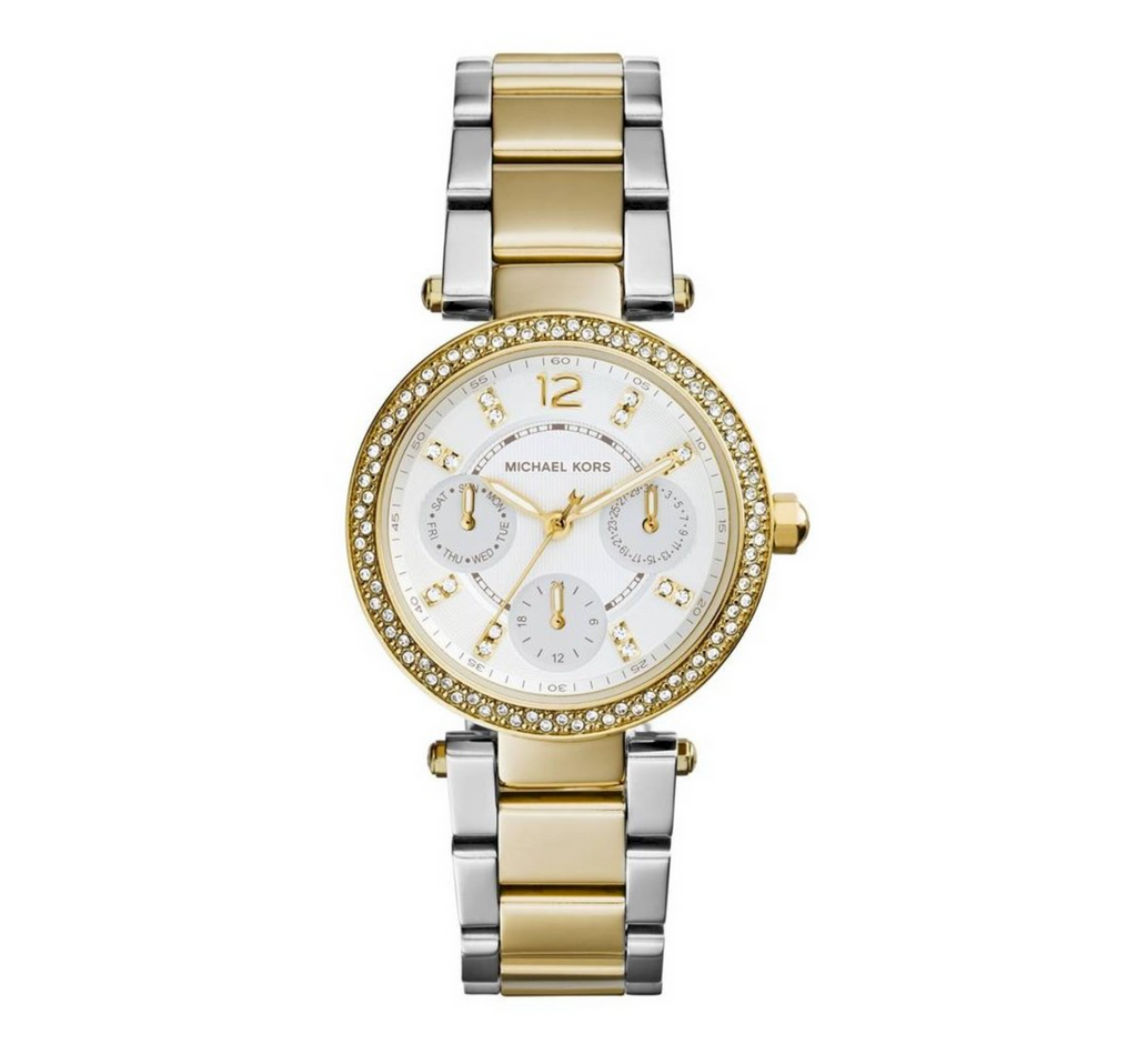 Michael Kors Womens Parker Lux Glitz Watch White Dial Crystals Stainless  Steel
