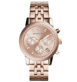 Michael Kors Ritz Chronograph Rose Gold Dial Rose Gold Steel Strap Watch for Women - MK6077