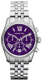 Michael Kors Lexington Chronograph Purple Dial Silver Steel Strap Watch For Women - MK6223