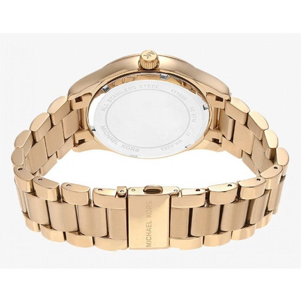 Michael Kors Layton Pave Blue Dial Gold Steel Strap Watch for Women - MK6243