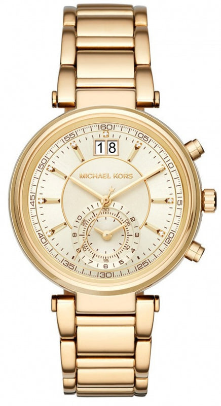 Michael Kors Sawyer White Dial Gold Steel Strap Watch for Women - MK6362