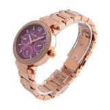 Michael Kors Mini Parker Multi-Function Plum Mother of Pearl Dial Rose Gold Steel Strap Watch For Women - MK6403