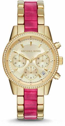 Michael Kors Ritz Chronograph Gold Dial Two Tone Steel Strap Watch For Women - MK6517