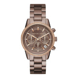 Michael Kors Ritz Chronograph Brown Dial Brown Steel Strap Watch For Women - MK6529