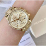 Michael Kors Ritz Chronograph Gold Dial Gold Steel Strap Watch For Women - MK6597