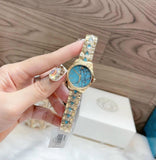 Michael Kors Petite Runway Mercer Blue Dial Gold Steel Strap Watch For Women - MK6673