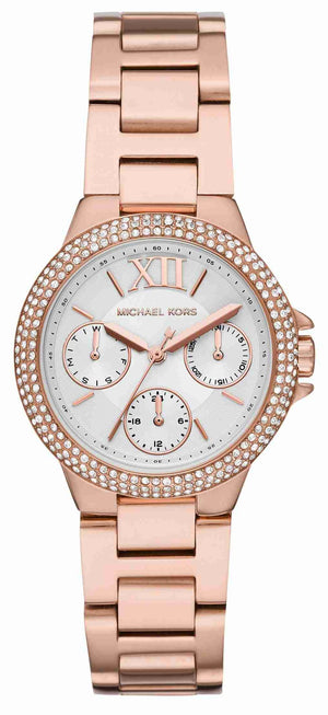 Michael Kors Camille Multifunction White Dial Rose Gold Steel Strap Watch For Women - MK6845