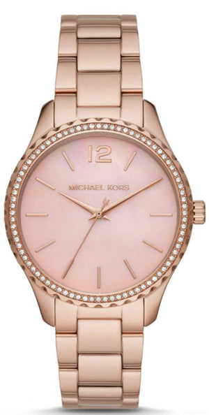 Michael Kors Layton Three Hand Pink Dial Rose Gold Steel Strap Watch For Women - MK6848