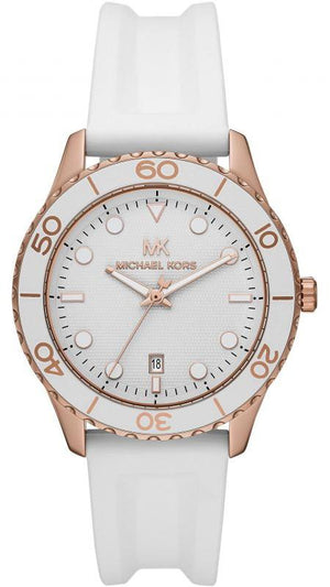 Michael Kors Runway Quartz White Dial White Rubber Strap Watch For Women - MK6853