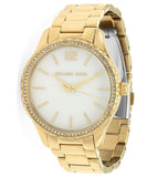 Michael Kors Layton Three Hand Mother of Pearl White Dial Gold Steel Strap Watch For Women - MK6870