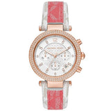 Michael Kors Parker Chronograph White Dial Two Tone Leather Strap Watch For Women - MK6951