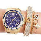 Michael Kors Everest Chronograph Blue Dial Gold Steel Strap Watch For Women - MK6971