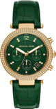 Michael Kors Parker Chronograph Green Dial Green Leather Strap Watch For Women - MK6985