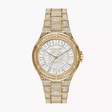 Michael Kors Lennox Three Hand Crystals White Dial Gold Steel Strap Watch For Women - MK6991