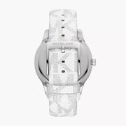 Michael Kors Runway Three Hand White Dial White Leather Strap Watch For Women - MK6998