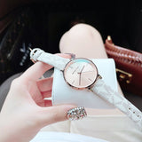 Michael Kors Jayne Three Hand Rose Gold Dial White Leather Strap Watch For Women - MK7128