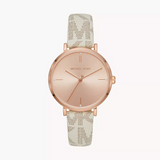 Michael Kors Jayne Three Hand Rose Gold Dial White Leather Strap Watch For Women - MK7128