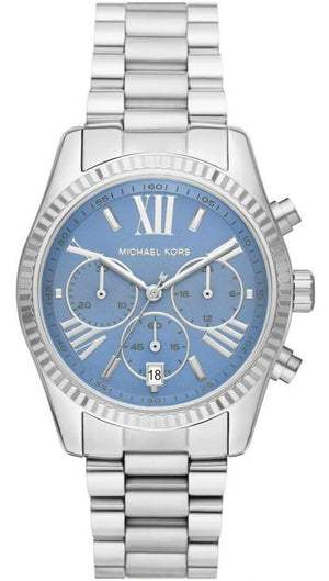 Michael Kors Lexington Chronograph Blue Dial Silver Steel Strap Watch For Women - MK7215