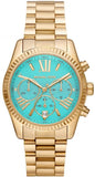 Michael Kors Lexington Chronograph Blue Dial Gold Steel Strap Watch For Women - MK7216