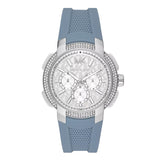 Michael Kors Sidney Multifunction Crystals Silver Dial Blue Rubber Strap Watch for Women - MK7220