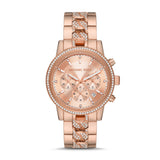 Michael Kors Ritz Chronograph Rose Gold Dial Rose Gold Steel Strap Watch For Women - MK7223