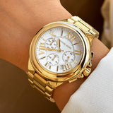 Michael Kors Camille Chronograph White Dial Gold Steel Strap Watch For Women - MK7270