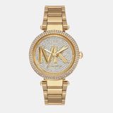 Michael Kors Parker Analog Crystals Gold Dial Gold Steel Strap Watch For Women - MK7283