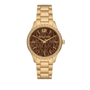 Michael Kors Layton Chronograph Brown Dial Gold Steel Strap Watch For Women - MK7296