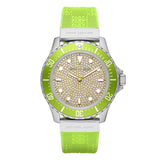 Michael Kors Everest Three Hand Crystals Silver Dial Green Silicone Strap Watch For Women - MK7360