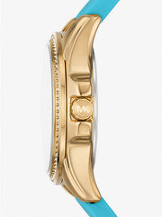 Michael Kors Mini Pilot Quartz Gold Dial Blue Silicone Strap Watch For Women - MK7374