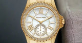 Michael Kors Everest Three Hand Mother of Pearl White Dial Gold Steel Strap Watch For Women - MK7401