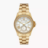 Michael Kors Everest Three Hand Mother of Pearl White Dial Gold Steel Strap Watch For Women - MK7401