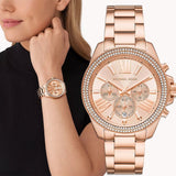 Michael Kors Wren Chronograph Rose Gold Dial Rose Gold Steel Strap Watch for Women - MK7430