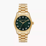 Michael Kors Lexington Three Hand Green Dial Gold Steel Strap Watch For Women - MK7449