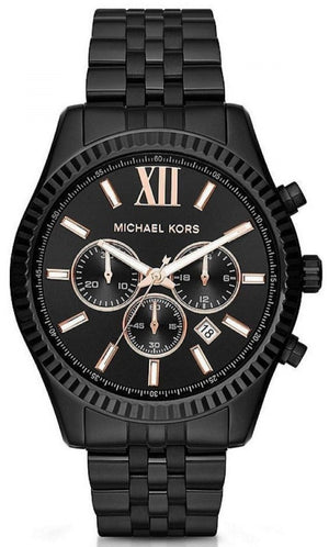 Michael Kors Lexington Chronograph Black Dial Black Steel Strap Watch For Men - MK8467