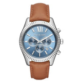 Michael Kors Lexington Chronograph Blue Dial Brown Leather Strap Watch For Men - MK8537