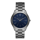 Michael Kors Slim Runway Blue Dial Grey Steel Strap Watch For Men - MK8584