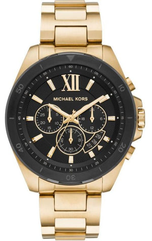 Michael Kors Brecken Chronograph Black Dial Gold Steel Strap Watch For Men - MK8848