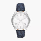 Michael Kors Benning Three Hand Silver Dial Blue Leather Strap Watch For Men - MK8930