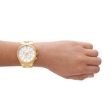 Michael Kors Lennox Chronograph White Dial Gold Steel Strap Watch For Men - MK9120